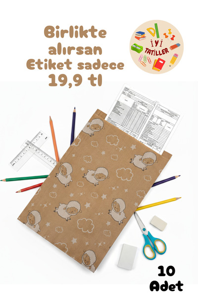 Dekals 10 Adet 25x35 Karne Kılıfı Kuzu Temalı Karne Paketi Yıldız Bulut Desenli (Sadece Kılıf )