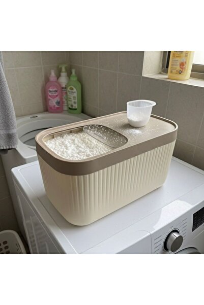 Buğra Home وعاء منظفات سعة 14 لتر مع غطاء منزلق وعجلات - وعاء تخزين مع ملصق و...