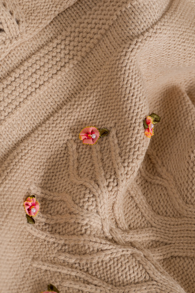 Koza Home Toffy Mink Floral Knitted Baby Blanket 100X100