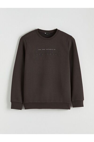 LC Waikiki LCWAIKIKI Classic Bisiklet Yaka Baskılı Erkek Kalın Sweatshirt