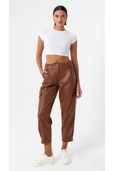 ZTO Women's Faux Leather Pocket Pants