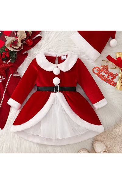 naniland.ro Christmas Dress for Little Girls Santa Claus Children's Holiday Costume – Premium Velvet, Lining and Shiny Veil