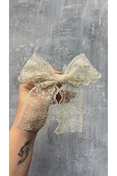 Toka Perisi El Yapımı Romantik Kadın Krem Dantel Otomatik Fiyonk Toka