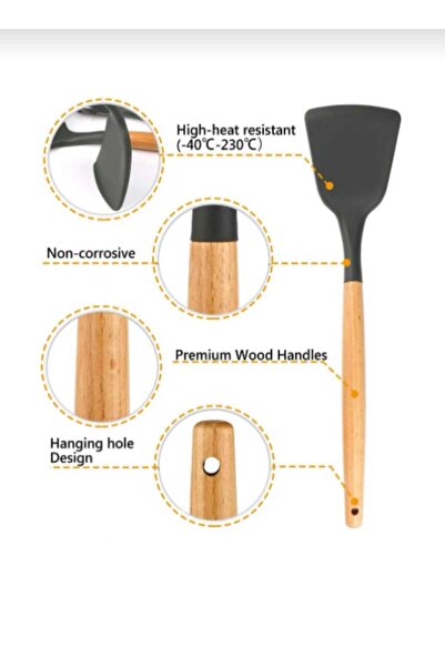 elfnur Acacia Handle Silicone Serving Spatula Hard Tip Heat Resistant Fireproof Non-Stick