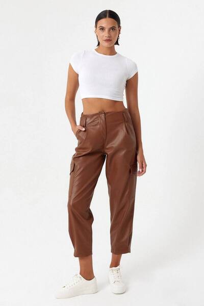ZTO Women's Faux Leather Pocket Pants