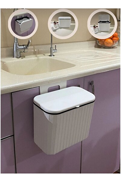 Limon Socks White Striped 8 Lt Kitchen Countertop and Cabinet Hanging Trash Can