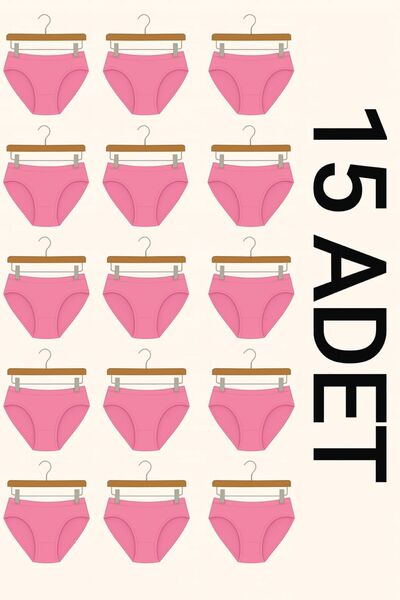 enmodaiçgiyim 15 Pieces of Pink Cotton Basic Daily Women's Bikini Panties – Regular Waist, Non-Marking, Soft, Flexible and Comfortable