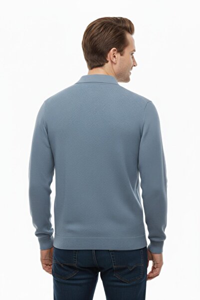 DYNAMO Men's Polo Neck Zippered Knitwear Sweater Regular Fit 7001 Bgl-St04921