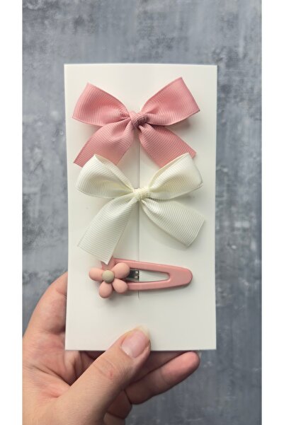 Toka Perisi Soft Tonlar 3’lü Klips ve Çıtçıt toka seti (3 cm metal Klips toka)