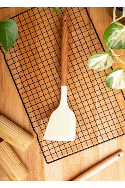 elfnur Acacia Handle Silicone Serving Spatula Hard Tip Heat Resistant Fireproof Non-Stick