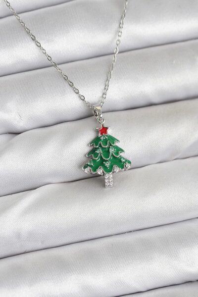 Lisinya 316L Steel Chain Silver Color Pine Tree Model Christmas Themed Women'...