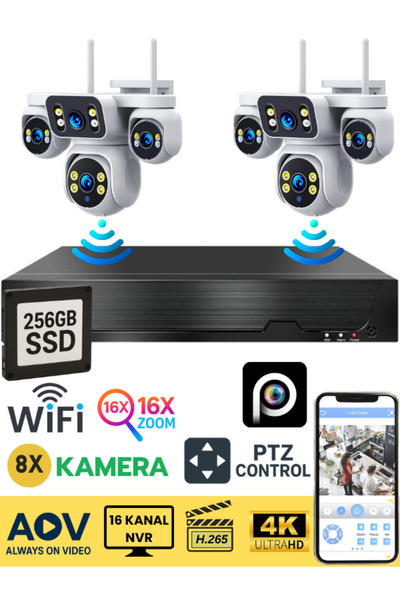 SONREİR ST-RX OPTIMA 8 Kameralı WİFİ Kablosuz Güvenlik Kamerası Seti NVR Kayı...