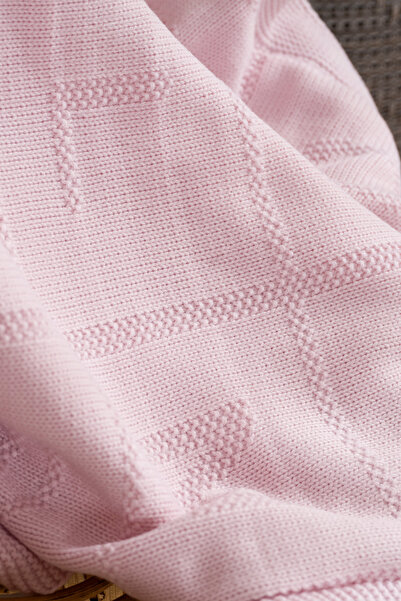 Koza Home Toffy Dusty Pink Letter Embroidered Knitted Baby Blanket 100X100