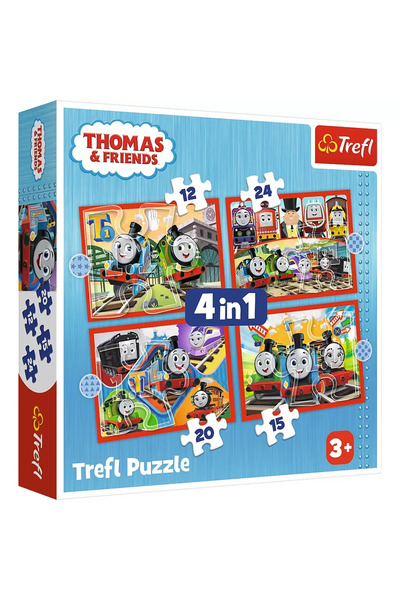 Trefl Trefl 4 in 1 Thomas and Friends Puzzle, Funny Trains, 12/15/20/24