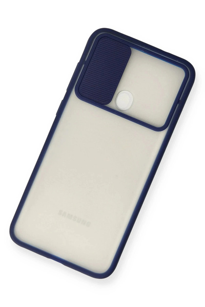 HarmonyAura Samsung Galaxy A11 Case Palm Frosted Camera Sliding Silicone - Navy Blue