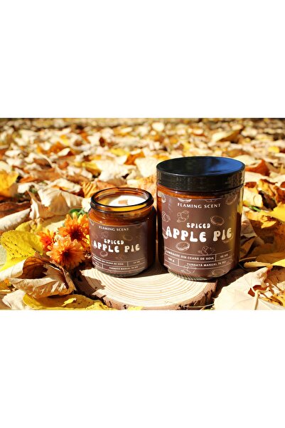 OEM Scented Soy Candle with Wooden Wick, Flaming Scent, Spiced Apple Pie, handmade, 48 h, 180 g