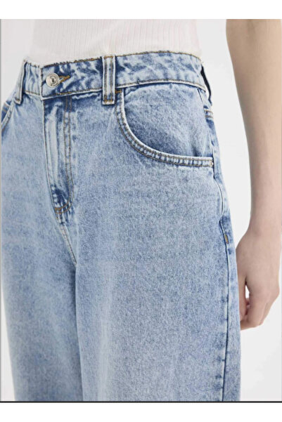 SANTA BELLA Dodge Light Blue Snow High Waist Baggy Jean with Buckle Wide Leg Women's Lycra-Free Denim Pants