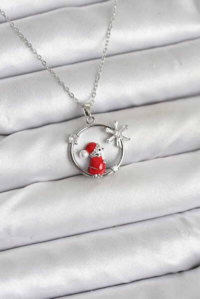 Lisinya قلادة نسائية من الفولاذ 316L مع حجر الزركون الفضي بتصميم عيد الميلاد -