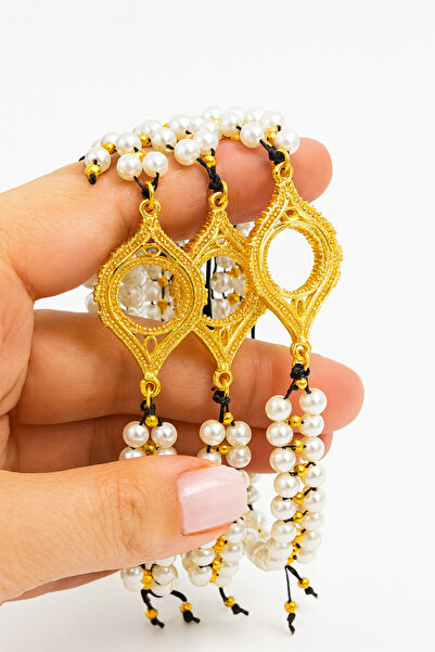 Çelik Gold Plated Pearl Bracelet – Adjustable – Gold Plated Evil Eye Detail