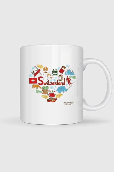 Bahriyeli Collection كوب بشعار الدولة السويسرية والقلب B مطبوع