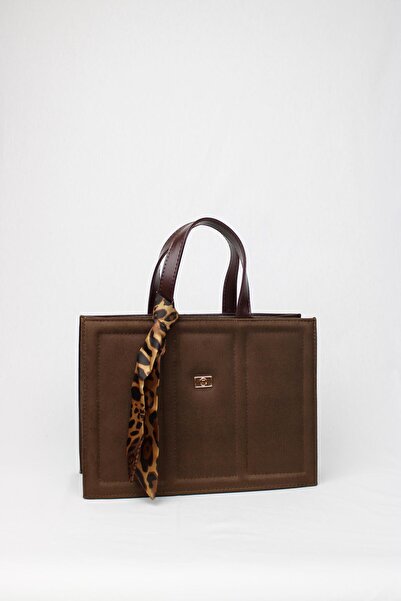 mossi Brown Suede Nubuck Faux Leather Large Size Embroidery Detailed Hand and Shoulder Bag