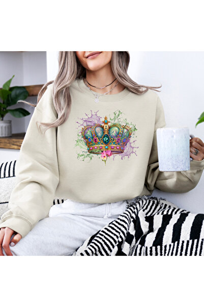 DD Secret Women's oversize fashion sweatshirt with COLORFUL CROWN print