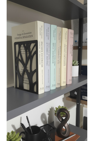 Otri حامل كتب معدني أسود مقاوم للصدأ بنمط شجري، ملحقات ديكور للمنزل والمكتب -...