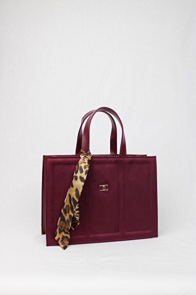 mossi Burgundy Suede Nubuck Faux Leather Large Size Embroidery Detailed Hand and Shoulder Bag