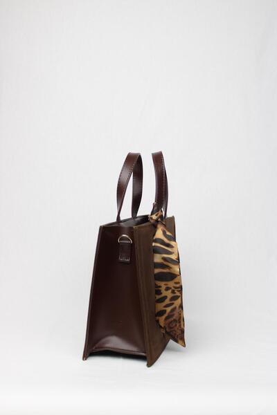 mossi Brown Suede Nubuck Faux Leather Large Size Embroidery Detailed Hand and Shoulder Bag