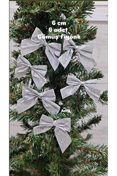 asöy Christmas Tree Silver Glitter Bow Ornament Glitter Shiny 6 Pieces Christmas Ornament 6 cm