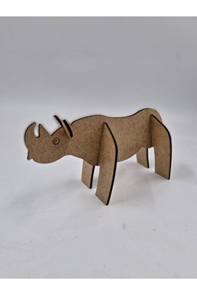 Mu Art Ahşap 1 Adet Ahşap 3D Hayvanlar Gergedan Boyama Okul Dıy Etkinlik Aktivite Sanat 15 Cm