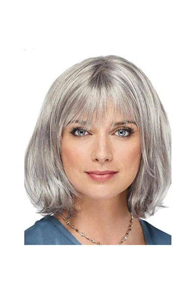 Marsilyan Gray Color Elderly Wig Short Hair Short Wig Gray Aunt Wig Ilkel-Rsi...