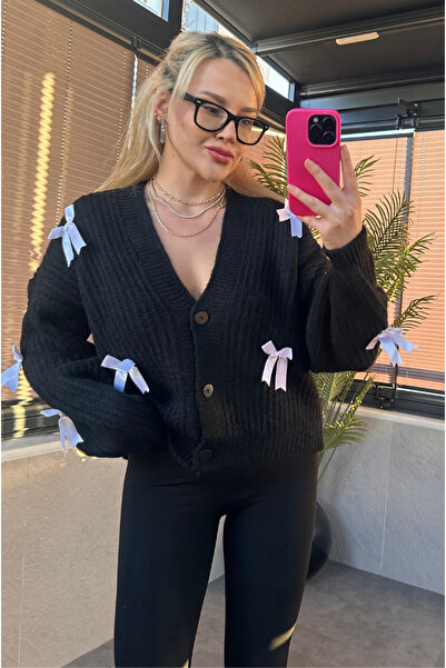 MİR STORE كارديجان أسود مع تفاصيل فيونكة