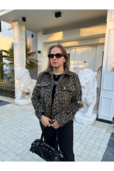 KEYMOOD Kolları Kemerli Leopar Desenli Kaşe Mont