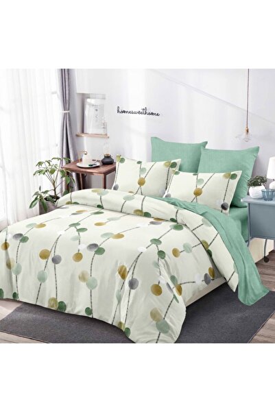 Super Design Pucioasa Double Bed Linen FINET, 6 pieces, Cream & Green Floral