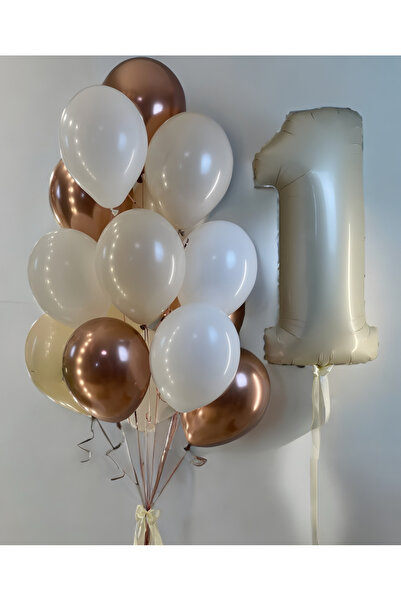 Öztürkpartievi 1 Yaş Doğum Günü Balon Seti – Krem, Beyaz ve Kahverengi Balon ...