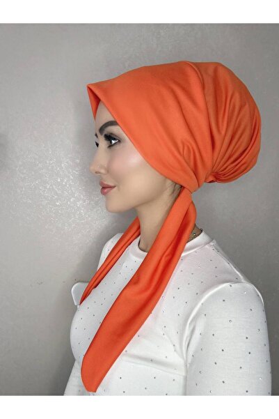 OykumBone Turuncu dört mevsim kullanıma uygun düz pamuk şal eşarp