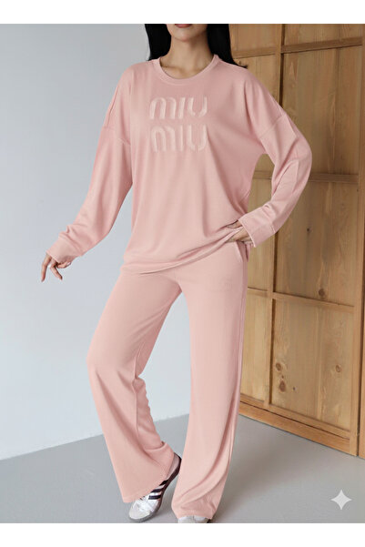 Sabase طقم سويت شيرت من قماش المودال المطرز