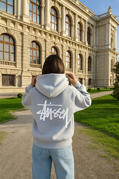 CLASSY.MODA Unisex Oversized 3 Thread Count Fleece-Lined Thick Fabric Back Lettering B Printed K Hooded Sweatshirt