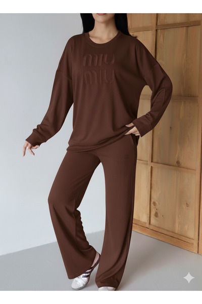 Sabase Embroidered Patterned Fabric Sweatshirt Set