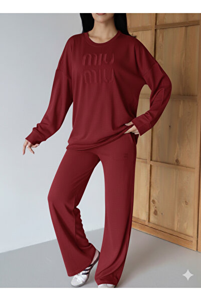 Sabase Embroidered Patterned Fabric Sweatshirt Set