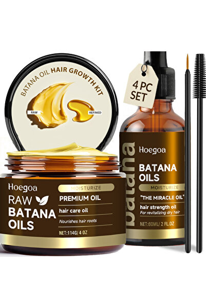 HOEGOA زيت باتانا لنمو الشعر - مجموعة من 4 قطع: فرشاة الرموش والحواجب Miracle لفروة الرأس والحواف والحواجب