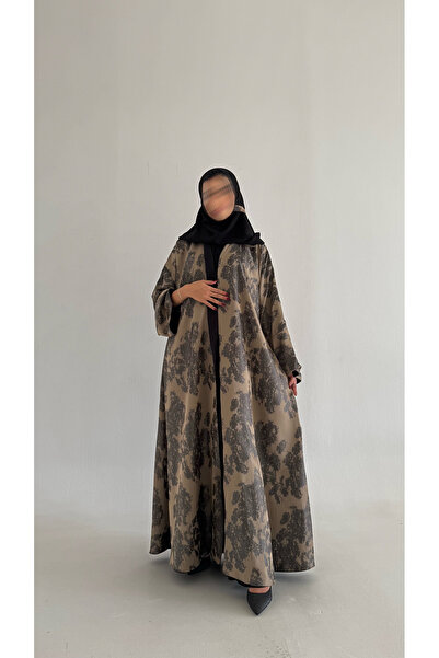 AYA - MWT392 - Black double-sided jacquard abaya, beige
