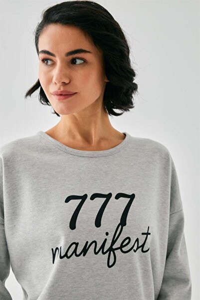 modaserdem Akbeniz Women's Gray 777 Manifest Oversized 2 Thread Tracksuit Home Wear Set