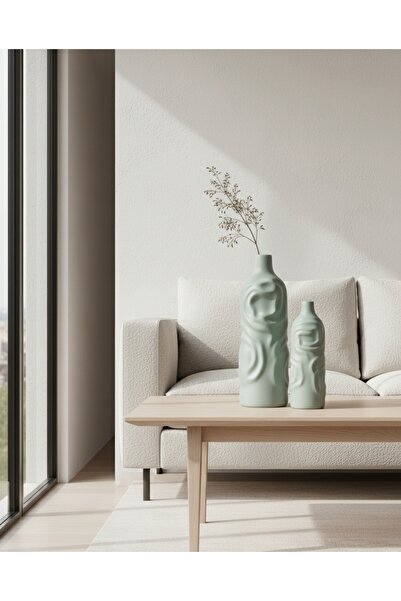 Maysa home 2li Vazo Seti Ihlamur Yeşili Gül Desen Modern Bohem ve İskandinav ...