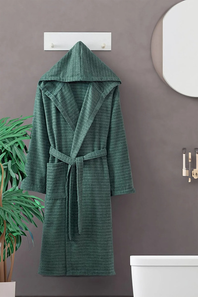 HRN Textile 2-Piece Cotton Natural Hooded Couple Bathrobe
