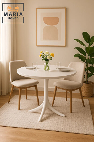 MARIA HOMES Round White Plastic Dining Table – Modern Outdoor, Garden, Patio & Café Furniture 70×70×75 cm