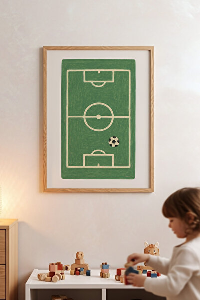 Posteria Spor Temalı Erkek Çocuk Odası Tavblosu, Doğal Ahşap Çerçeve + Poster...