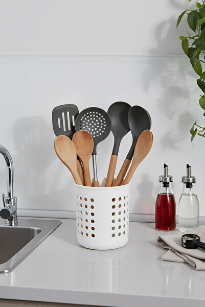 Hagen A+ Cylinder Cutlery Rack Countertop Serving Stand Upright Cutlery Organizer Holes for Water Drainage