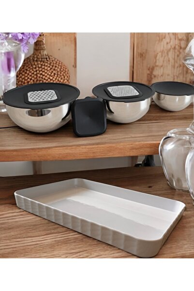 BARITCIOGLU 6 Pieces Stainless Steel Slanted Storage Mixing Chopping Bowl and Tray Pan